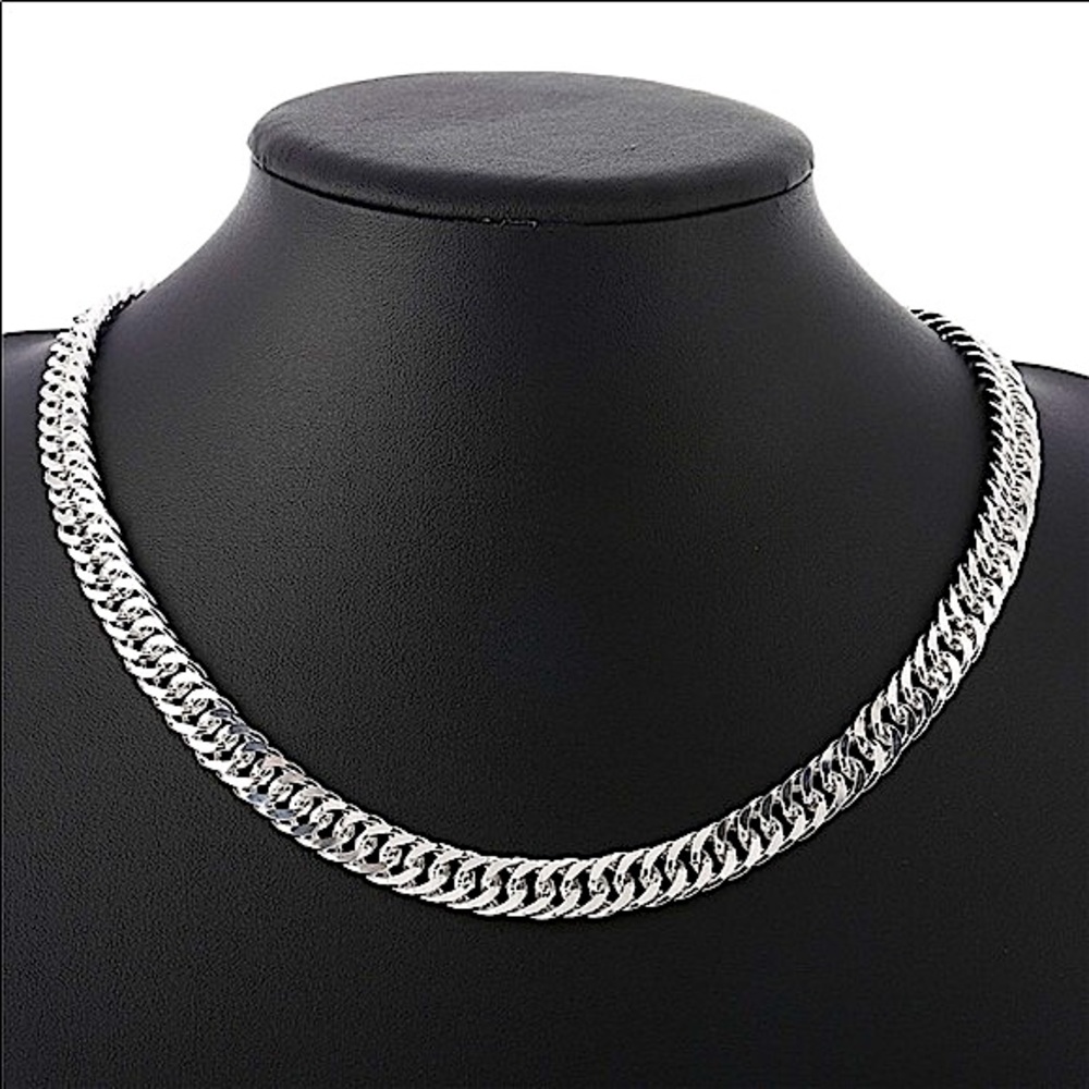 STERLING SILVER CHAIN LINK PLATED 10mm UNISEX NECKLACE BRACELET SET - Picture 2 of 7